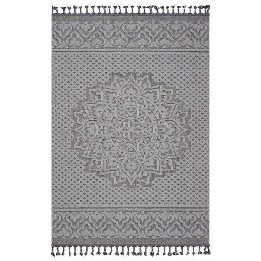 Guros Medallion Indoor / Outdoor Area Rug with Stain Resistance - Dark Gray or White