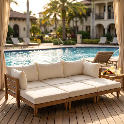 TOPMAX Outdoor Large 96.3" W Daybed Acacia Wood 6-Piece Patio Sofa Set