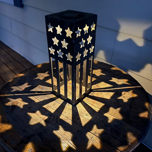 Patriotic USA Flag Steel Solar Luminary Lantern | 10.5 in.