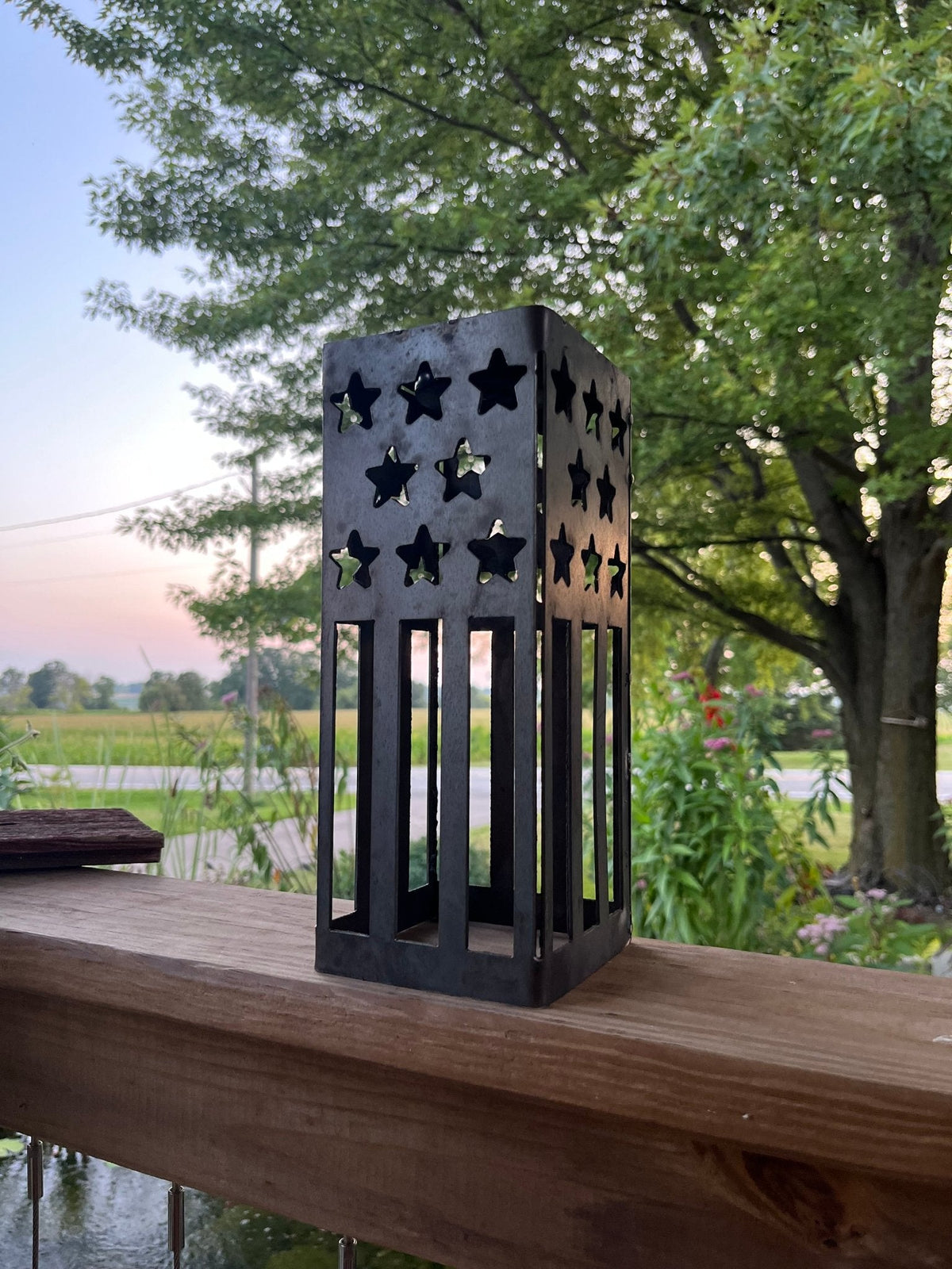 Patriotic USA Flag Steel Solar Luminary Lantern | 10.5 in.