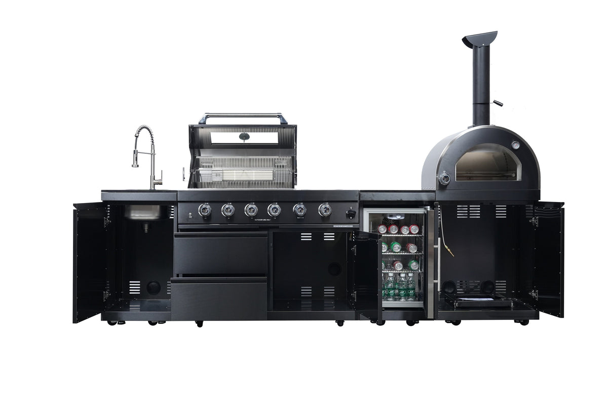 Black 112-Inch Double Stainless Steel Gas Outdoor Kitchen Grill