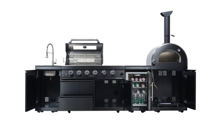 Black 112-Inch Double Stainless Steel Gas Outdoor Kitchen Grill