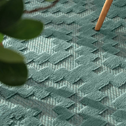 Indoor Outdoor Rug Livorno Trellis High-Low Pattern In Turquoise