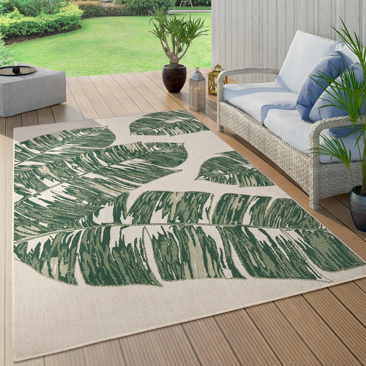 In- & Outdoor Rug Ostende Jungle Leaves - Cream Green