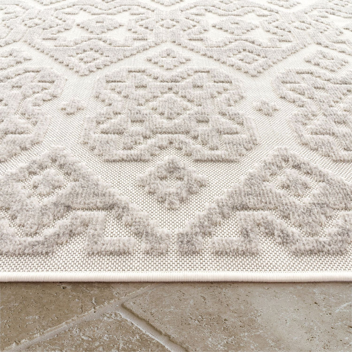 In- & Outdoor Rug Marrakesh High/Low Effect Trellis in Cream