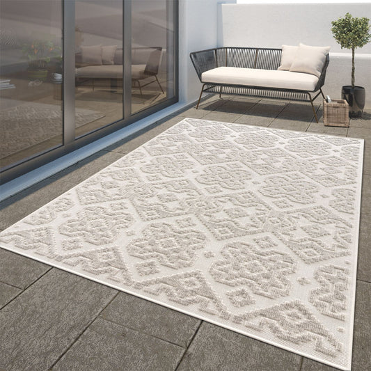 In- & Outdoor Rug Marrakesh High/Low Effect Trellis in Cream
