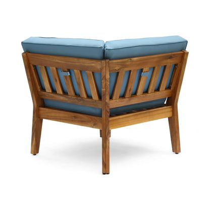 Grenada 8 Seater Acacia Wood Sectional Sofa Set, Teak + Blue