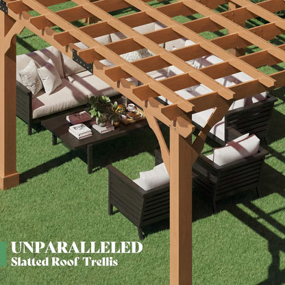 Alora Large Outdoor Cedar Wood Pergola Kit With Slatted Roof (SAK31064)