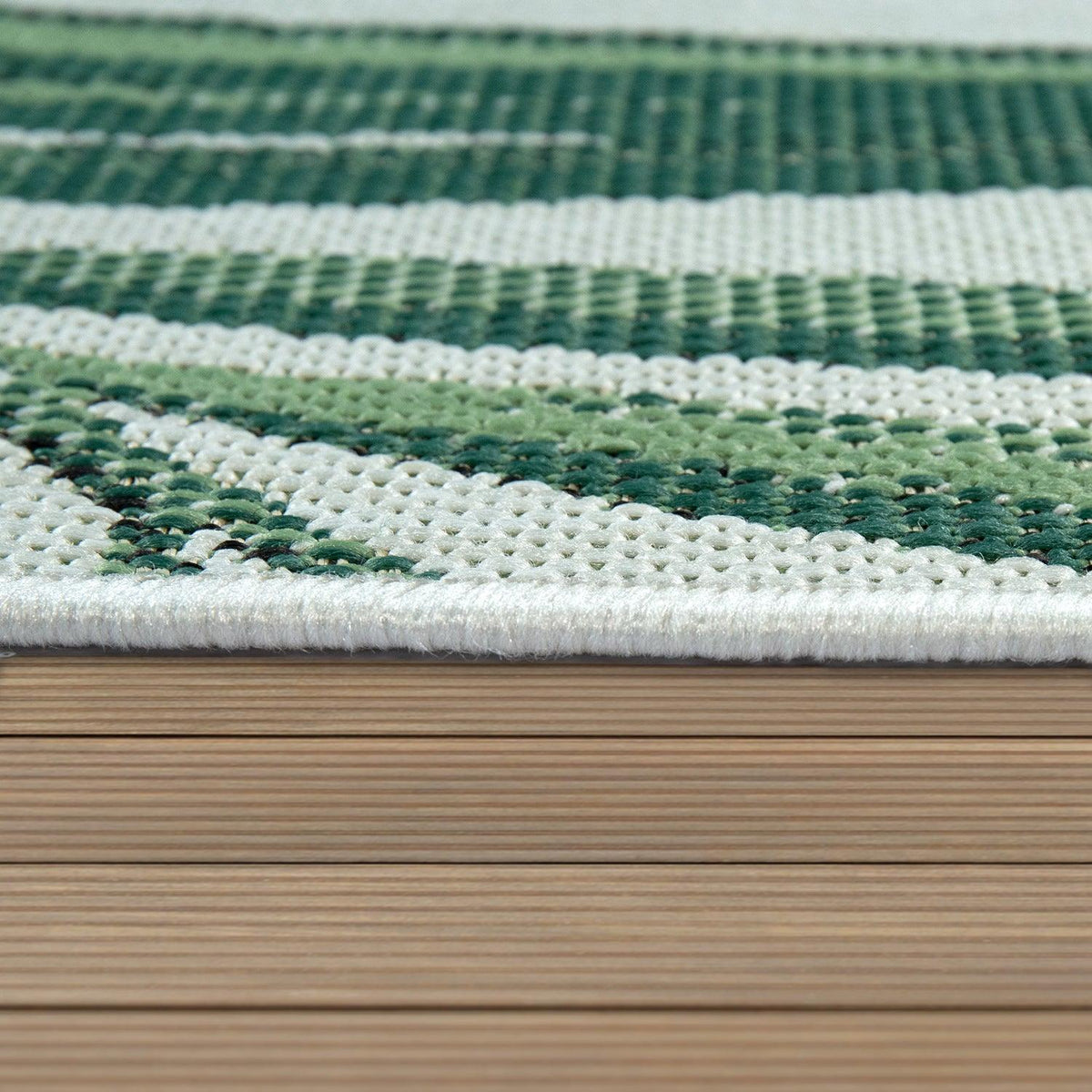 Outdoor Rug Green Beige with Palm Leaf Pattern for Patio Terrace Flat Weave