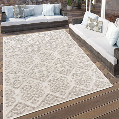 In- & Outdoor Rug Marrakesh High/Low Effect Trellis in Cream