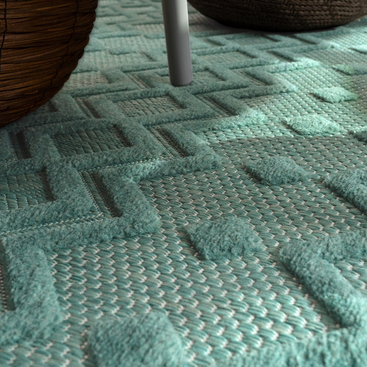 Indoor Outdoor Rug Livorno Geometric Trellis Pattern In Turquoise
