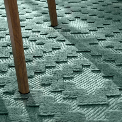 Indoor Outdoor Rug Livorno Trellis High-Low Pattern In Turquoise