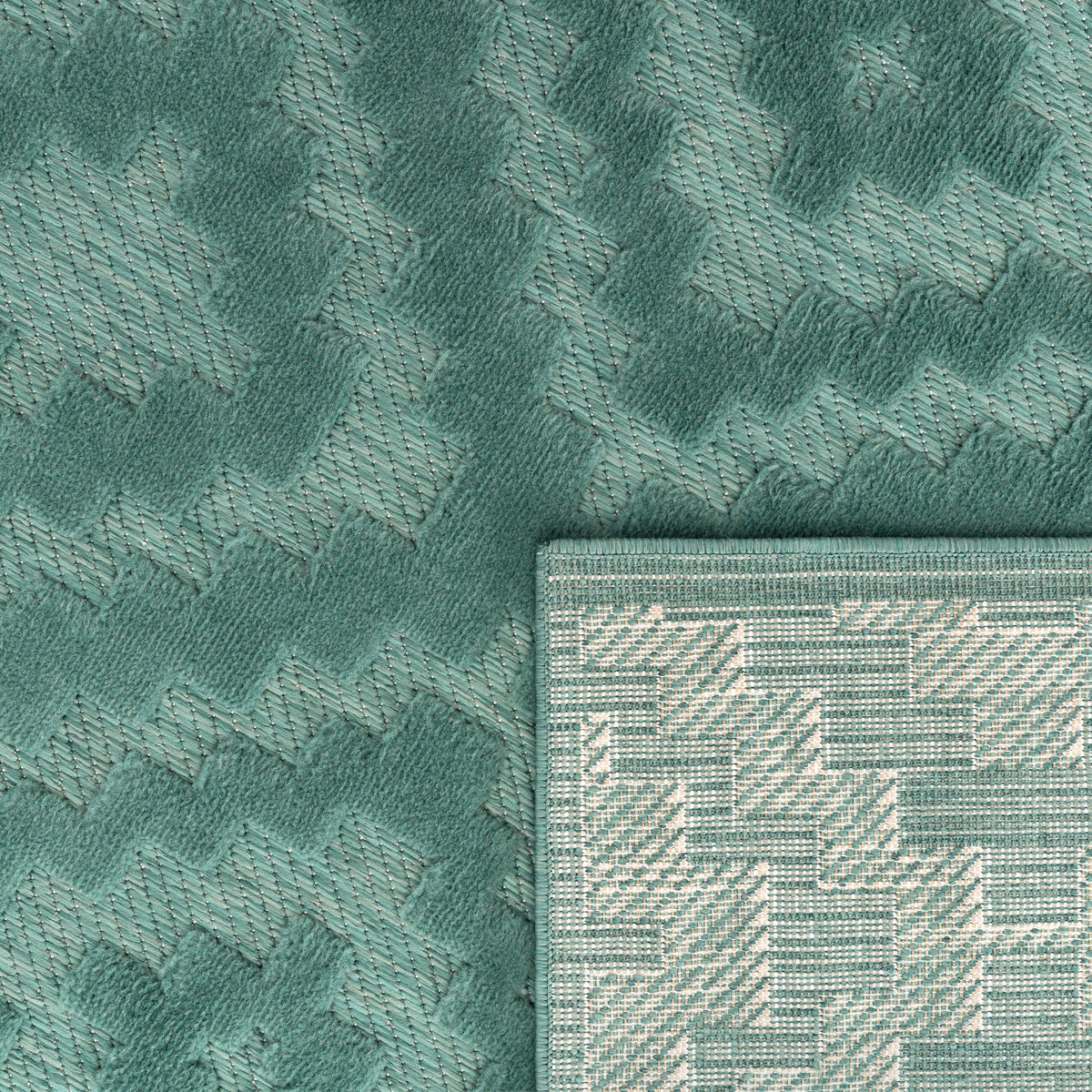 Indoor Outdoor Rug Livorno Trellis High-Low Pattern In Turquoise