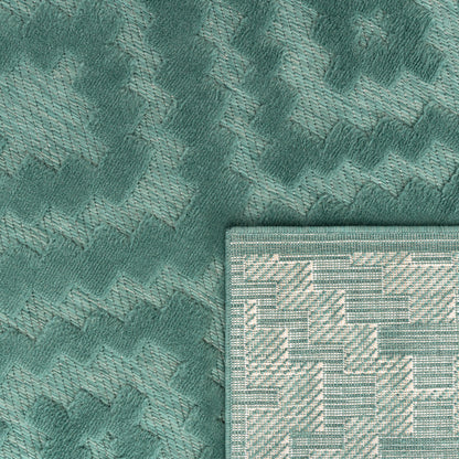 Indoor Outdoor Rug Livorno Trellis High-Low Pattern In Turquoise
