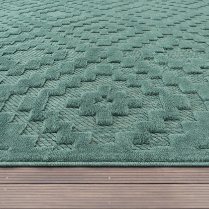 Indoor Outdoor Rug Livorno Trellis High-Low Pattern In Turquoise
