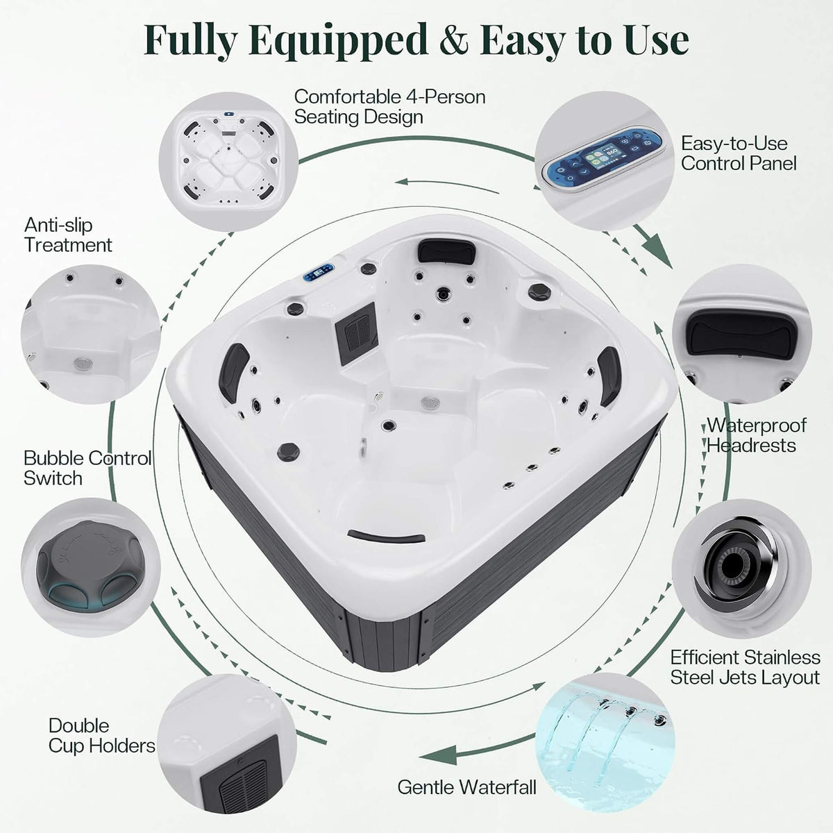 Nuvia Premium 4-Person Outdoor Hot Tub W/ 23 Stainless Steel Jets (SAK29185)