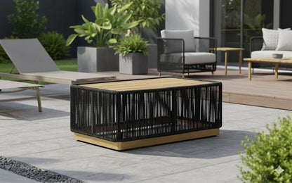 Cypress Teak Wood Sofa Set with Black Rope Design – Modern Outdoor Lounge