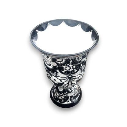 Extra Large Black Talavera Planter | Hand-Painted Pedestal Flower Pot