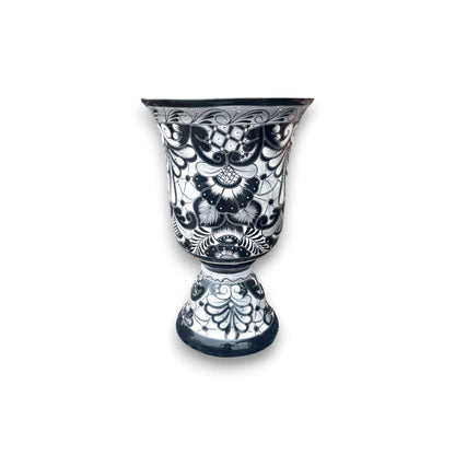 Extra Large Black Talavera Planter | Hand-Painted Pedestal Flower Pot