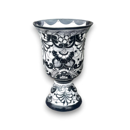 Extra Large Black Talavera Planter | Hand-Painted Pedestal Flower Pot